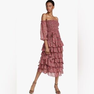 Likely Pink Floral Ruffle Midi Dress